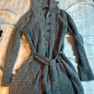 Dalia Gray Button-Up Cardigan with Belt